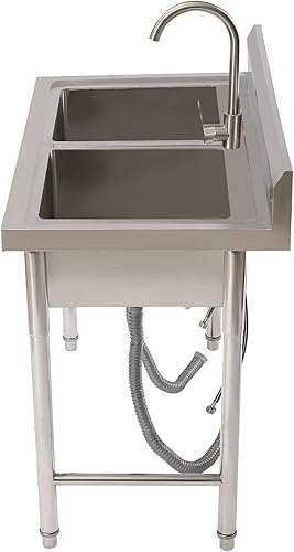 Miniatura 5 de Fregadero de cocina comercial de 39.4 pulgadas de ancho x 23.6 pulgadas de profundidad x 31.5 pulgadas de alto, fregadero de cocina de acero