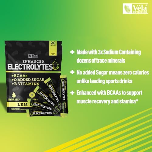 Image of Enhanced Electrolyte Powder Stick Packs (Lemon Lime | 20 Packets) w / 0 Sugar +BCAAs +B-Vitamins Electrolyte Supplement w Potassium Zinc & Magnesium for Hydration - Keto Electrolytes