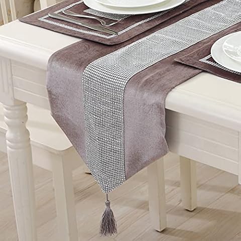 Jeloris Sequined Rhinestone Diamond Table Runner Luxurious Long Table Runner with Tassels for Dining Christmas Wedding Party Tabletop Decorations (13" x 72", Champagne) Cover