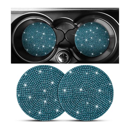 Image of Osilly Bling Car Cup Holder Coaster, 2 Pack Crystal Rhinestone Anti-Slip Insert Coasters, Universal 2.75 Inch Fashion Automotive Cup Mat, Car Interior Accessories Decor Gifts for Women (Blue)