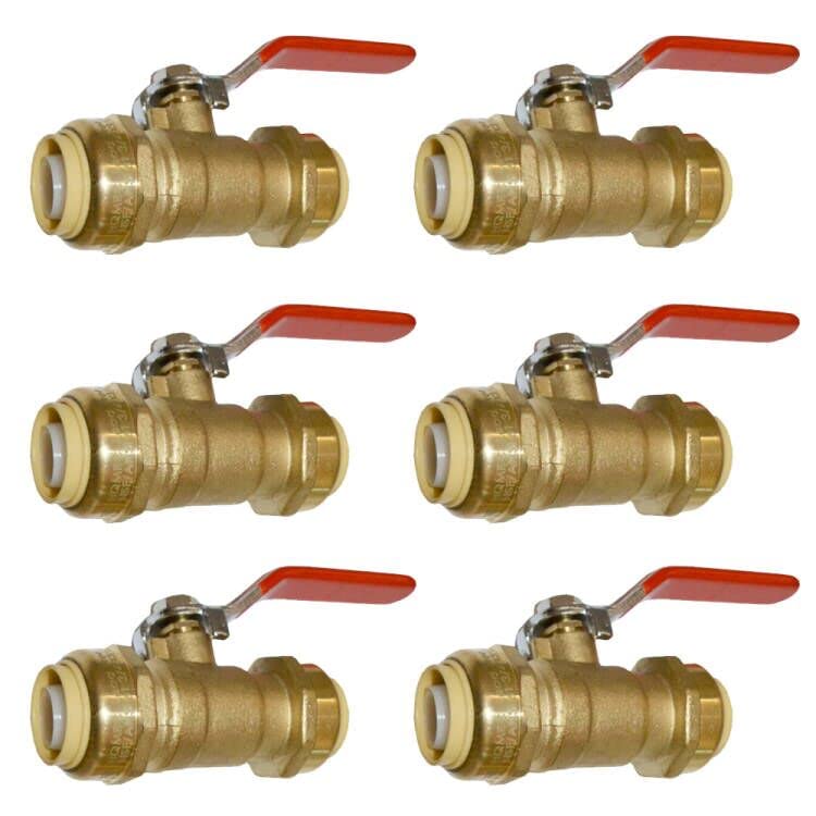 HQMPC Push-Fit Full Port Ball Valve Pex Push Ball Valve Water Shut Off Valve Plubing Pex Push In Ball Valve Push-to-Connect, PEX, Copper, CPVC, 3/4"x3/4" 6 Pack