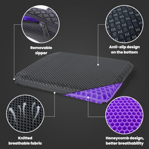 Image of Seat Cushion, Silicone Rubber Seat Pillow, Gel Orthopedic Seat Cushion with Non Slip Cover, Gel Silicon Pad for Car, Office Chair, Wheelchair