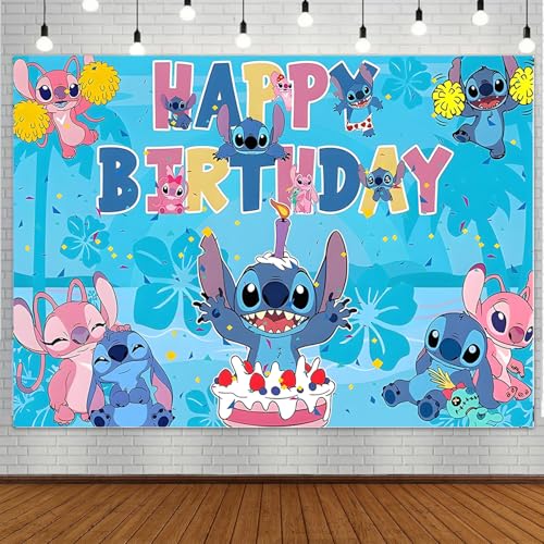 Cartoon Birthday Decorations Cute Happy Birthday Banner Backdrop Banner Shoot Photo Backgrounds Props Blue Party Supplies for Boys (5x3ft)