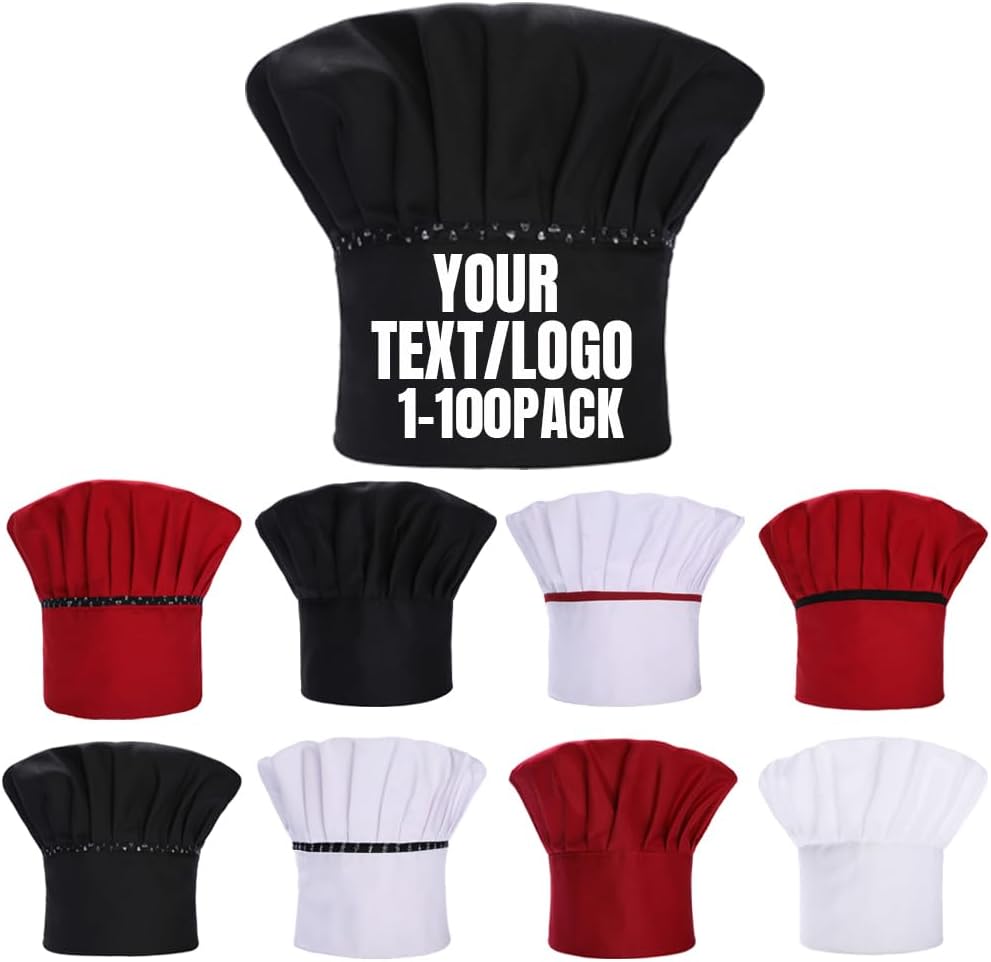Custom Embroidery Chef Hat with Your Text/Logo,Personalized Adjustable Chef Cap,Kitchen Cooking Chef Hat for Men and Women