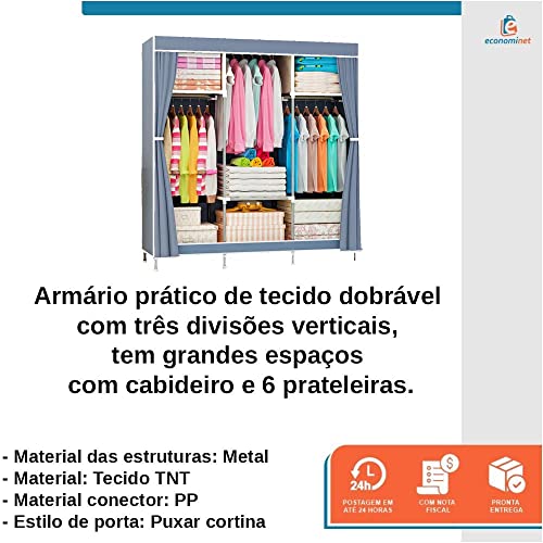 Guarda Roupa Dobrável Organizador Armário para Organizar Roupas (Cinza)