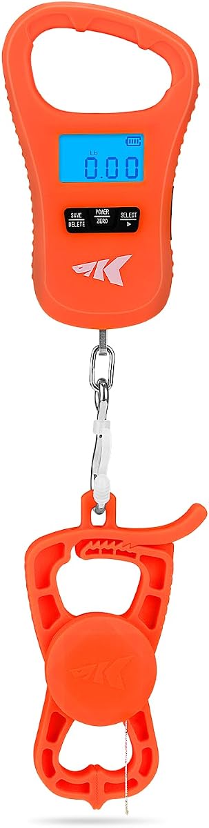 KastKing ToughTide USB Charging Fish Scale with Lip Gripper, Orange Combo | 65 lb Capacity, Ultra-Thin Design, with Measuring Tape, LCD Display, 8 Weight Memory, oz/lb/kg Multi-Modes