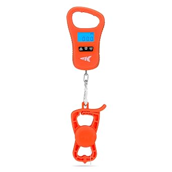 KastKing ToughTide USB Charging Fish Scale with Lip Gripper, Orange Combo | 65 lb Capacity, Ultra-Thin Design, with Measuring Tape, LCD Display, 8 Weight Memory, oz/lb/kg Multi-Modes