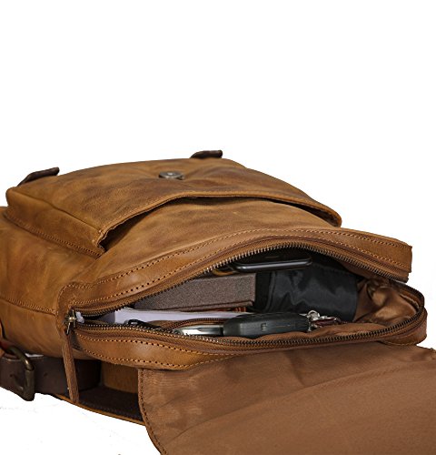 Finelaer Vintage Brown Leather Trackpack Hiking Backpack Bookbag For Men & Women #TOP7