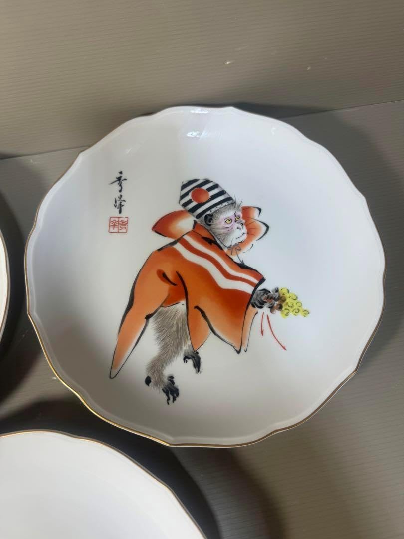 2519 深川製磁　虎　猴　鶏　皿　3客　未使用 2519 深川製磁 虎 猴 鶏 皿 3客 深川製磁 ブルーチャイナ 小皿