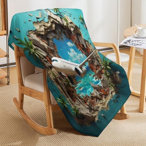 Manta de franela con diseño de avión polar 3D para sofá de 140 x 180 cm 5