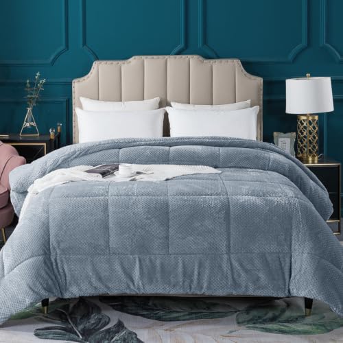 KASENTEX Queen Comforter, Warm Reversible Sherpa, Grey Blue