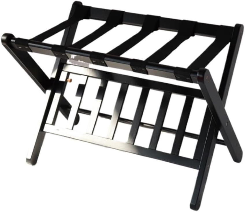 Solid Wood Luggage Rack Portable Hotel Folding Suitcase Storage Rack Guest Room Furniture Suitcase Stand(Black)