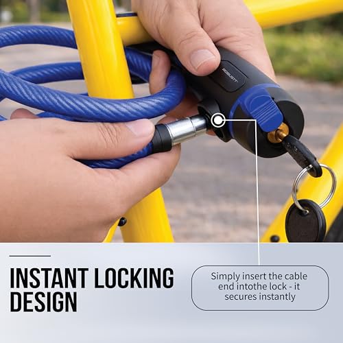 Image of Robustt Braided Steel Cable Lock with Keys - 0.65m Long, 10mm Thick PVC Coated Cut-Resistant Cable | Dust Cover Key Slot | Extra Key Included | Anti-Theft Cable Lock- Blue