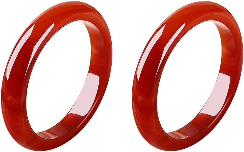 My Own Tong 2 Pcs Red Carnelian Crystal Rings,Smooth Natural Gemstone Band Ring for Women,Round Donut Stackable Agate Stone Thumb Jewelry Gift for Woman