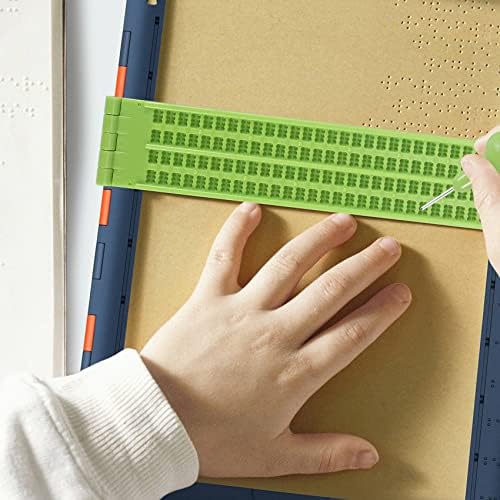 RUANI 4 Lines 28 Cells Braille Slate Braille Writing Slate Plastic Braille Slate Kit, Green (2)