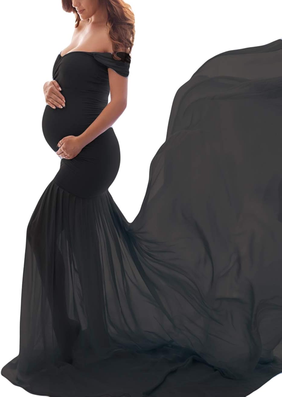 JustVH Maternity Off Shoulder Chiffon 
