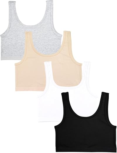 CHARM N CHERISH Girls Sports Bra, Non Padded Cotton Bras-Slip On Teenage Bras-Combo Pack-Solid Printed, Pack of 4