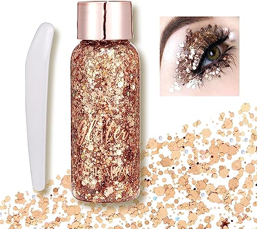 Gel Holográfico para Cuerpo y Rostro, Glitter para Maquillaje de Ojos, Cabello y Uñas, Gel de Larga Duración para Fiestas, Arte DIY, 32 ml （ Oro rosa）
