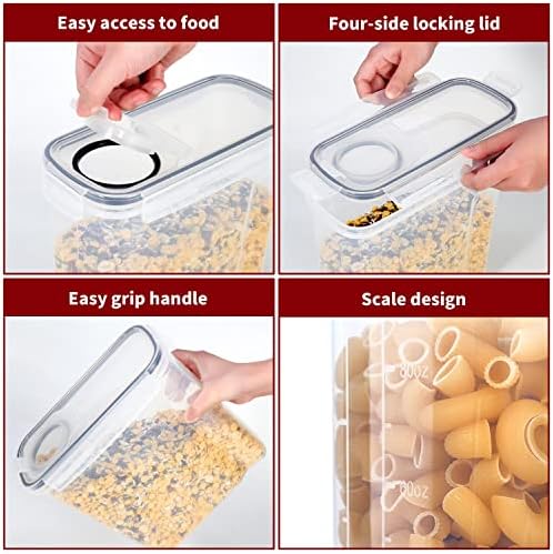 Vinsani 4 Pack Cereal Container Set Plastic Food Kitchen Storage Container Practical Airtight Lids Leak-Proof Cereal Dispenser Ideal for Cereal, Pasta, Sugar, Flour, Rice
