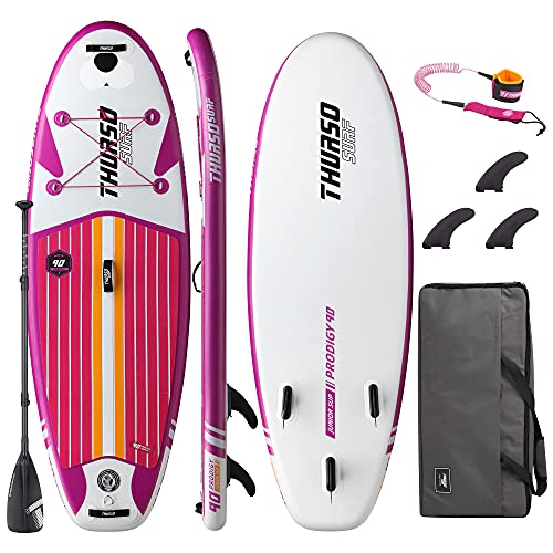 THURSO SURF Prodigy Junior Kids Inflatable SUP Stand Up Paddle Board 7 6 x 30 x 4 Two Layer Includes Adjustable Carbon Shaft Paddle 3 Fins Leash Duffle Bag NO Pump Included (Magenta)
