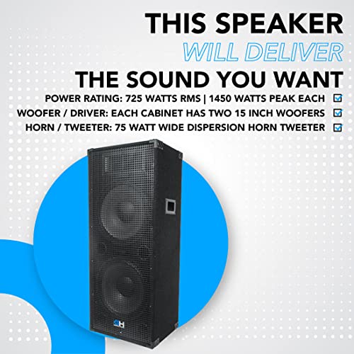 Grindhouse Speakers - Gh215L - Passive Dual 15 Inch 2-Way Pa/Dj Loudspeaker Cabinet - 1450 Watt Full Range Pa/Dj Band Live Sound Speaker #TOP3