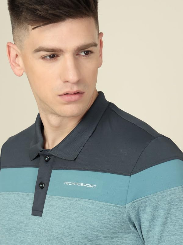 Image of TECHNOSPORT Men's Polo Neck Colorblock Half Sleeve T-Shirt - (MTP741 PRNT)