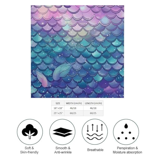 Water Lily Mermaid Scales Silk Scarf Fashion Satin Head Scarf Lightweight Head Scarves for Neck Silk Scarves for Women Men Boho Hair Wrap Sleeping Kerchief Bandanas Pocket Square 25" X 25"2