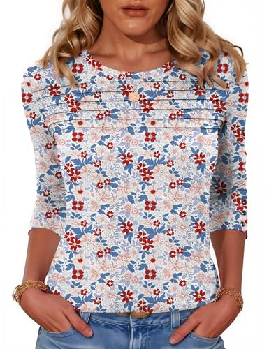 Trendy Womens Fall Tops Long Sleeve Dressy Casual Office 41 womens fall tops - red flowers and blue leaves
