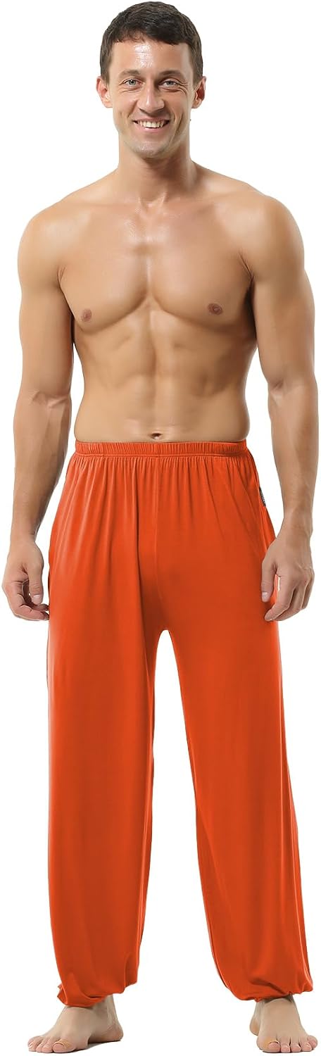 Hoerev Men's Super Soft Modal Yoga Pants Lightweight, Loose Fit with Pockets