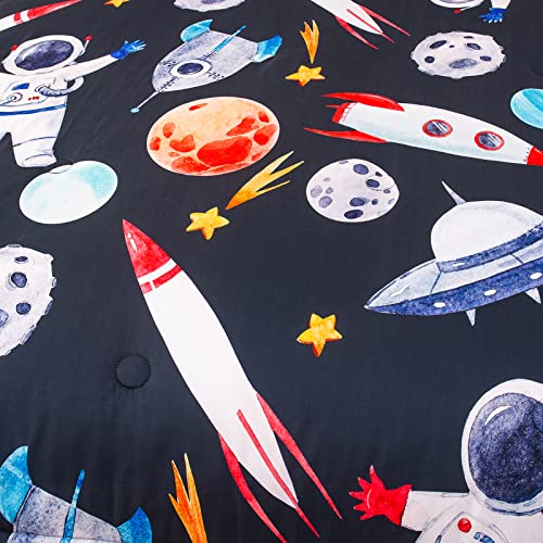 Bodhi Outer Space Themed Bedding Set For Kids Girls Boys Universe Planet Astronaut Comforter Set Galaxy Universe Planets Comforter Room Decor Comforter Set Queen Size Quilt Set 3Pcs #TOP3