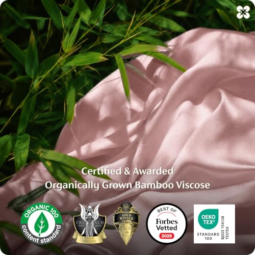 Image of Bedsure 100% Organically Grown Bamboo Viscose King Size Sheets Set | Cooling Bedsheets for Hot Sleepers | Luxury Silky Soft PureWoven | 18 inch Deep Pocket with Corner Straps | Oeko-Tex Certified [Pink]