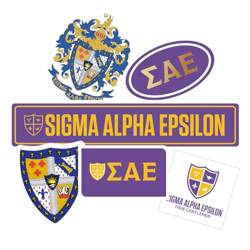 Fraternity Sigma Alpha Epsilon Sticker Sheets - Custom Designed Vinyl Fraternity Brand Focus Stickers with Officially Licensed Designs, Removable Adhesive, 6 Stickers per Sheet