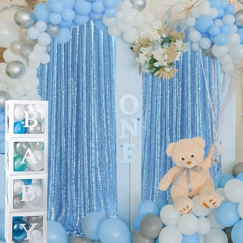 Image of SoarDream Baby Blue Glitter Sequin Backdrop Curtains 6 Pieces 2ftx8ft Dessert Backdrop Wedding Party Decor Glitter Photography Background Christmas Party Decoration