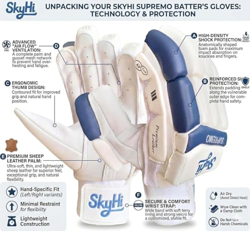 Image of Skyhi Supremo Cricket Batting Gloves for Mens Right and Left Hand Batsman