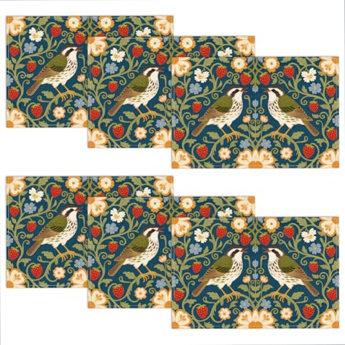 Sets de table motif oiseau fraise lavables pour protéger la table des taches - 2