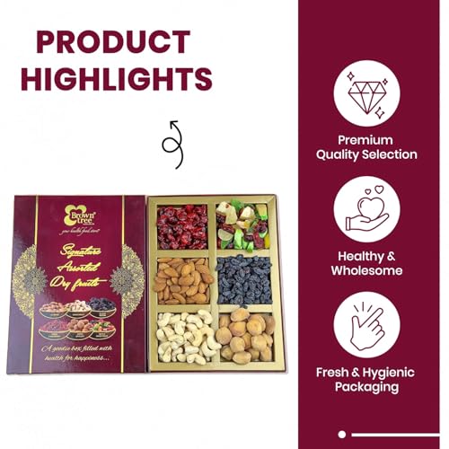 Image of Browntree Signature 6P-210g | Almonds, Cashews, Black Raisins, Dry Apricots, Cranberries, Mixed Fruits | Fresh & Healthy Dry Fruits and Nuts | Perfect Gifts, Festivals & Corporate Hampers | Unique Gifts for all Celebration