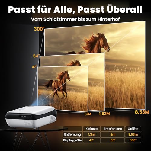 HOPVISION Beamer 9500 Lumen 4K tragbar Bluetooth Full HD 1080P Heimkino kompatibel mit Smartphone/HDMI/USB/Laptop/Fire Stick/PS5 – Bild 7