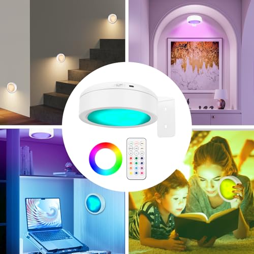 Image of Picture Lights for Wall, 2000mAh Rechargeable Battery Magnetic Poster Lights with 2 Color Modes&13 RGB, Dimmable Timer Painting Light, Wall Decor Light for Art Display and Picture