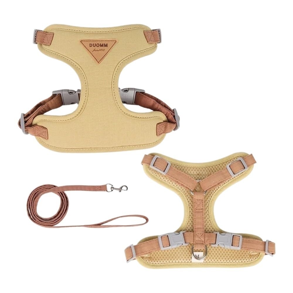 DCNIYT - Set di pettorina e guinzaglio per gatti, regolabile, a prova di fuga, per chihuahua e carlino, guinzaglio per passeggiate all'aperto (oro, XS, 2-3 kg)