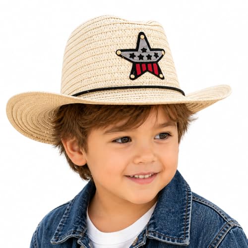 Image of VRITRAZ Kids Straw Hat for Baby Boys & Girls | Printed Summer Sun Hat, Woven Wide Brim Beach Cap, Lightweight Breathable Holiday Travel Picnic Outdoor Fancy Dress Fashion Hat for Children & Toddler