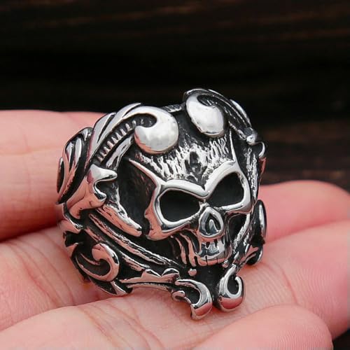 Bague Pour Homme Punk Tête De Mort Personnalisée, Bague En Acier Au