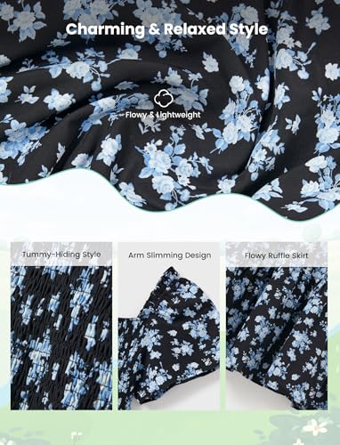 Image of PATPAT Family Matching Outfits Mommy and Me Dresses Floral Dress & T-Shirts | Mommy and Me Easter Dresses, Puff Sleeve Floral Sundress, Cotton Blend T-shirts, Couples Party Wedding Vacation Outfits