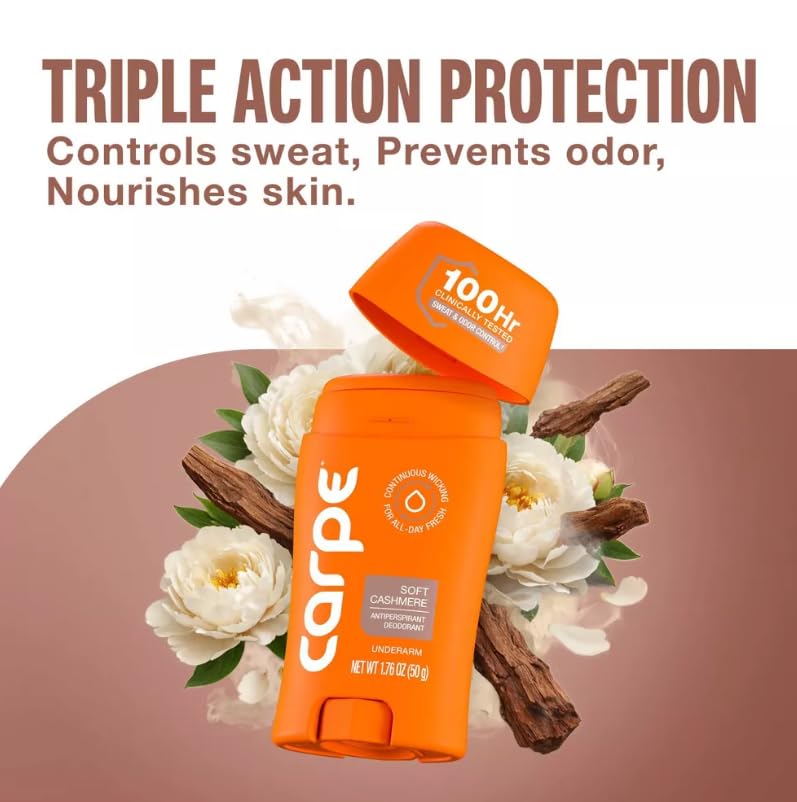 Carpe Women's 100H Sweat & Odor Control Antiperspirant Deodorant - Soft Cashmere - 1.76oz: Paraben-Free, Vegan, Cream Form
