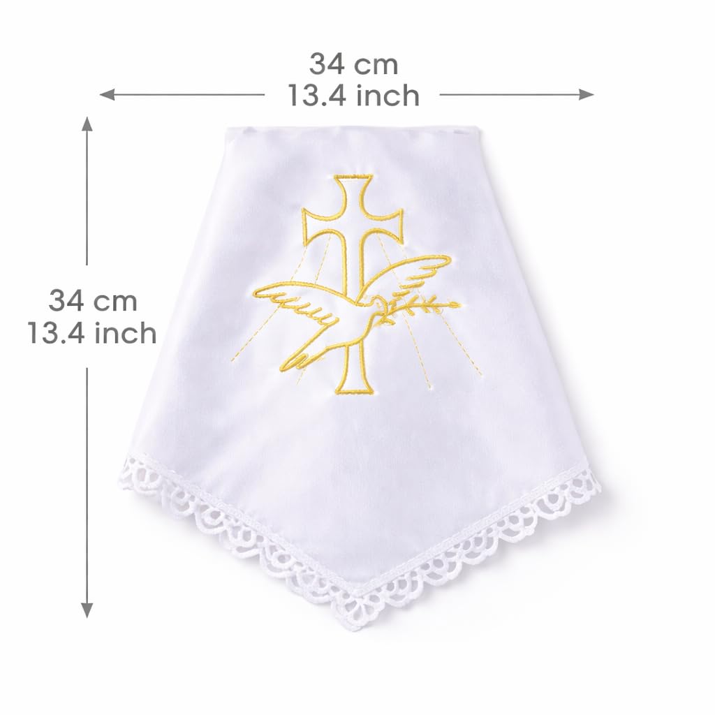 Chiffon Bougie Baptême Satin Or Brodé 34 x 34 cm
