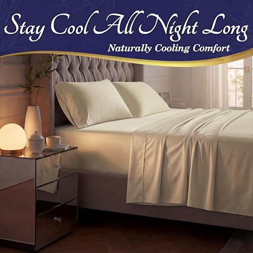 Image of DECOLURE 100% Viscose Derived from Bamboo Sheets Twin Size - Luxury 3 Pc Naturally Cooling Sheets, Ultra Soft Bed Set - Deep 17 inch Pockets, Durable Double Stitching, Oeko Tex Standard (Creme)