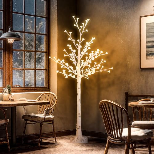 HOMCOM Árbol de Cerezo Artificial 150 cm Lámpara de Árbol con Base Blanco