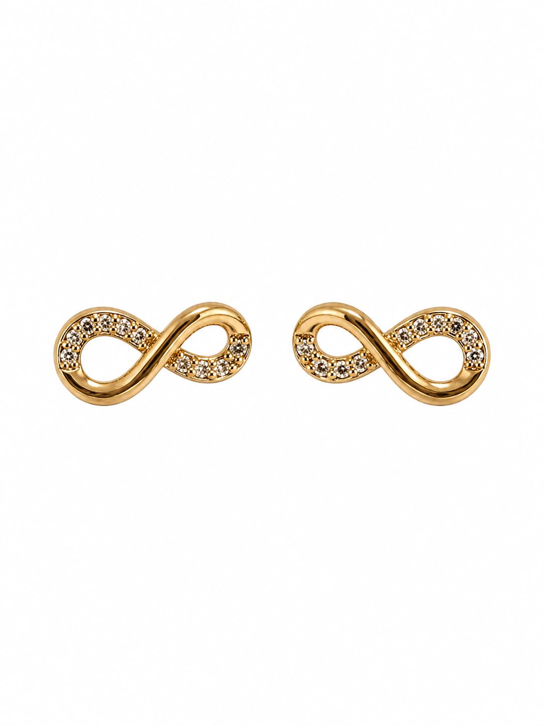 Gold Plated Stud Earrings for Women | Premium Stainless Steel CZ Earrings | Anti Tarnish | Waterproof | Hypoallergenic | Daily Wear Jewelry | Infinity, Leaf, Square, Dolphin, Petal, Heart & Airplane Designs (Infinity Spark)-image-31
