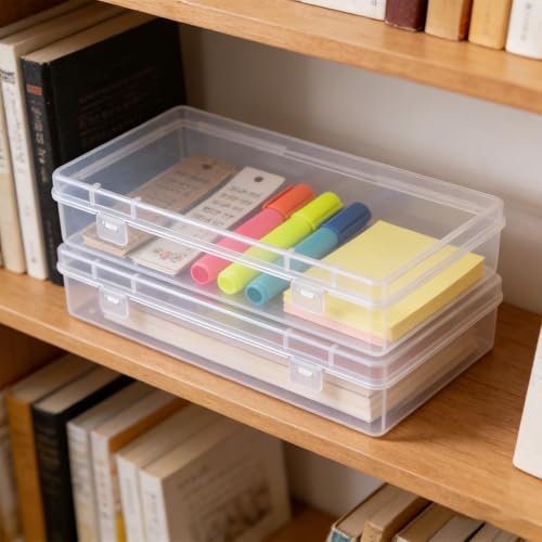Image of 6 Pcs Clear Plastic Storage Containers Box, Small Rectangle Organizer with Hinged Lid, Small Plastic Case for Collecting Business Cards, Accessories, Crafts, Beads, Jewelry, Screws (clear(B))