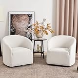 KINWELL 32' Wide Modern Boucle Swivel Barrel Chairs Set of 2, No Assembly Round Upholstered Swivel Accent Armchairs for Living Room, Bedroom (White)
