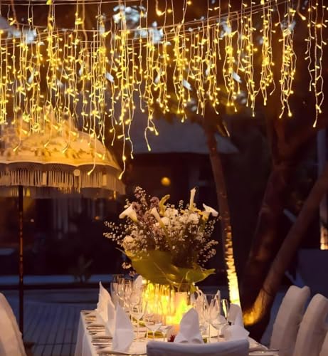 Quntis Erweiterbar 144 LED 4m×0,6m Lichtervorhang Eisregen Außen, IP44...